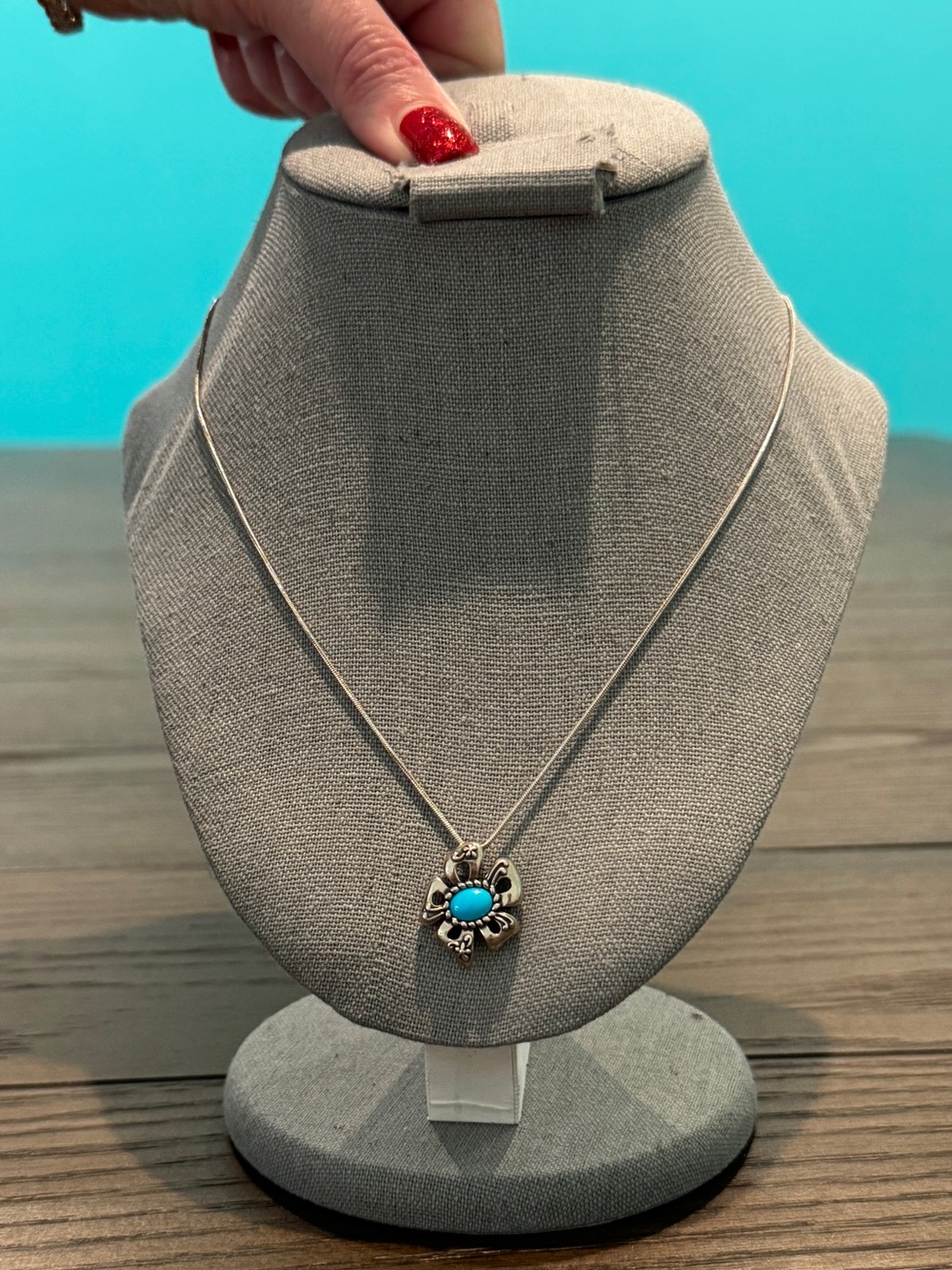 Vintage Coleman Co. Sterling Silver Turquoise Floral Pendant Necklace 925 18”